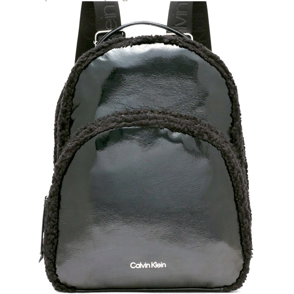NWT-Calvin Klein Estelle Patent Leather & Sherpa Backpack!